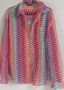 Colorful Crochet Button-Up Shirt