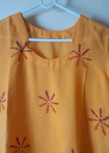 Unused Mango color Pure cotton block print ku