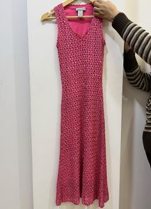 Magenta hand knitted sequins dress