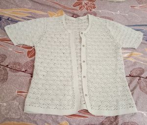 Blue And White Checks Shirt N Qureshia Shrug