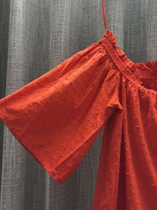 H&amp;M Chic Orange Off-Shoulder/Sq neck Textured Top