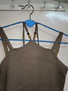 Knit Tank Top with Beaded Straps