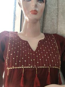 Maroon Kurta with Sequins and Tassels