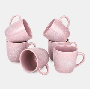 Set of 6 Pink Speckled Mugs