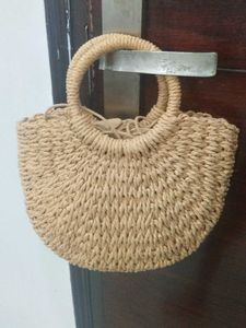Straw Woven Half Moon Handbag