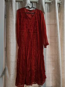 Beautiful Red Chikankari Kurta