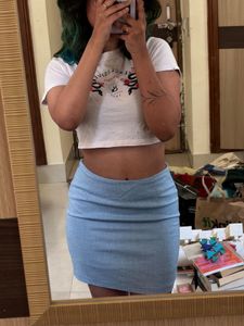 Light Blue linen look Mini Skirt