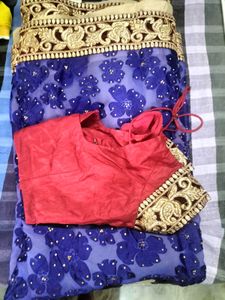 Stunning Royal Blue Floral Saree