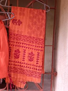 Beautiful Cotton Kurta With Churidar And Dupatta🤎