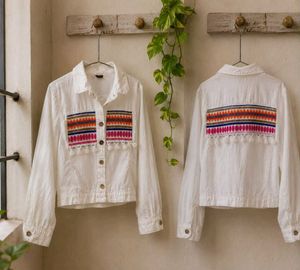Embroidered White Denim Jacket