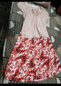 Chic Ruffled Blouse and Floral Skirt Set