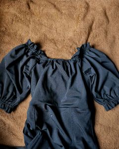 Mini Black Dress with Puff Sleeves