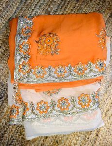 Stunning Orange Ombre Embroidered Saree