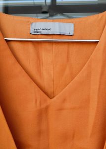Elegant Orange V-Neck A-Line Dress