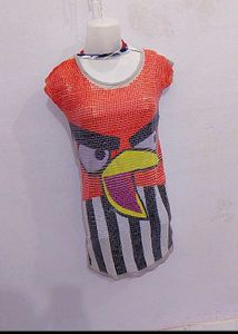 Quirky Bird Print Sequined Tunic