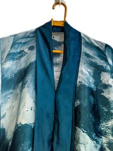 Turquoise colour flowy abaya, in Dubai Nida fabric