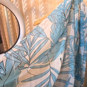 Blue Leaf Print Scarf
