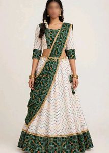 Green & White Chikankari Lehenga Choli Set