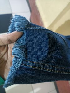 Dark blue side button trendy jeans