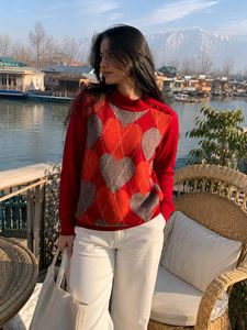 Vibrant Red Argyle Heart Sweater