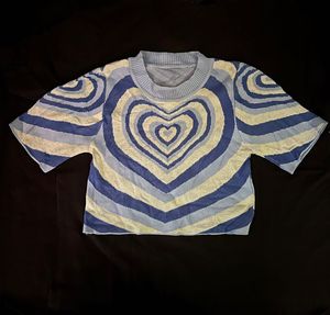 y2k blue heart knit crop top