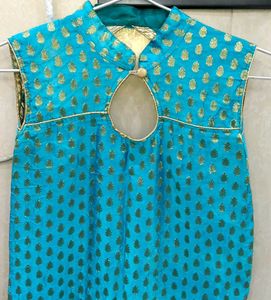 Turquoise Kurta with Gold Print