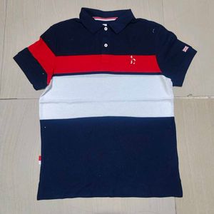 hazzys Men's Navy Blue Striped Polo T-Shirt