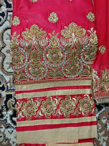 Red &amp; Gold Embroidered Salwar Kamee