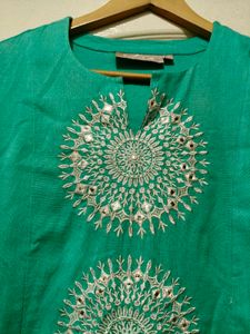 Teal Kurta with Mirror Work