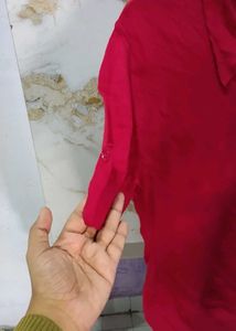 Red Button-Up Casual T-Shirt