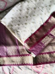 cream maroon wine banarasi pattu saree