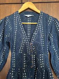 Blue Blockprinted Jal Cotton Dress
