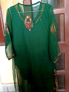 Embroidered Green Kurta