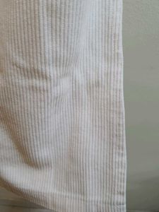 🤍Ribbed White Pinstripe Midi Skirt Slit On B