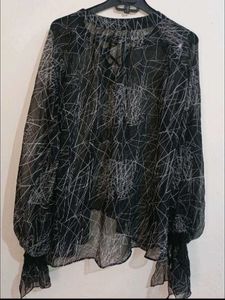 Elegant Black Sheer Chiffon Abstract Print Top