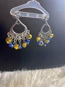 Bohemian Blue Bead &amp; Bell Dangle Earrings