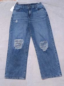 Distressed Wide-Leg Jeans