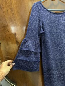 Sparkly Blue Bell Sleeve Dress