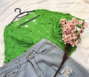 🎁Y2k Distressed Green Knitted Top O
