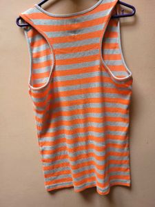 Title: XXL Neon Coral Grey Striped Racerback Tank