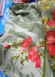 Green Floral Kurta Set Material