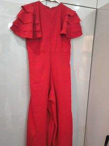 Vibrant Red Ruffled Jumpsuit