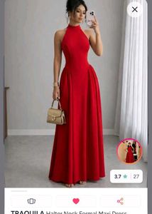 Elegant Red Halter Neck Maxi Dress