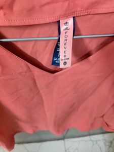 Coral V-Neck Flutter Sleeve Top