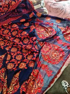 Exquisite Navy Blue Embroidered Saree