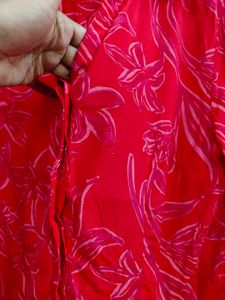 Vibrant Red Floral Print Button-Up Shirt