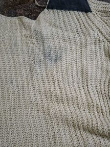 Beige Knitted Sweater with Dark Patches