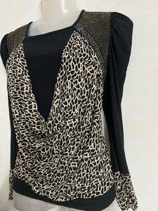 Chic Leopard Print Cowl Neck Top