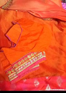 Orange Saree  Pink Border with blous