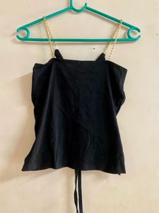 Black Ruched Chain Strap Tank Top